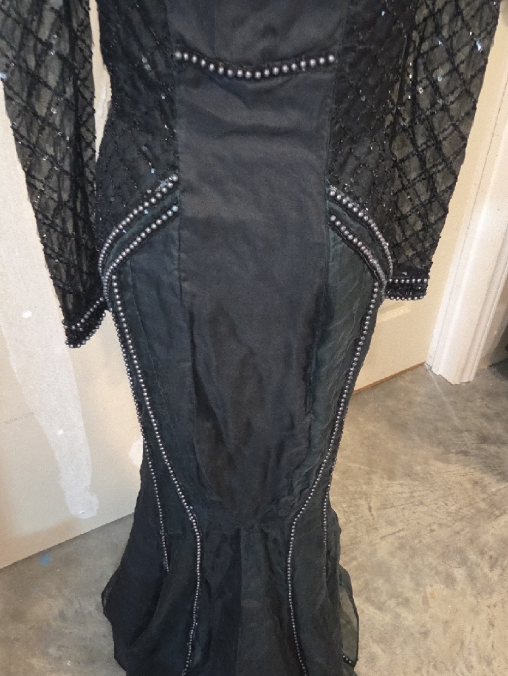 Boho Black Long Sleeve Beaded Evening Gown Festival Fairy Tulle Skirt Open Back - Picture 16 of 16